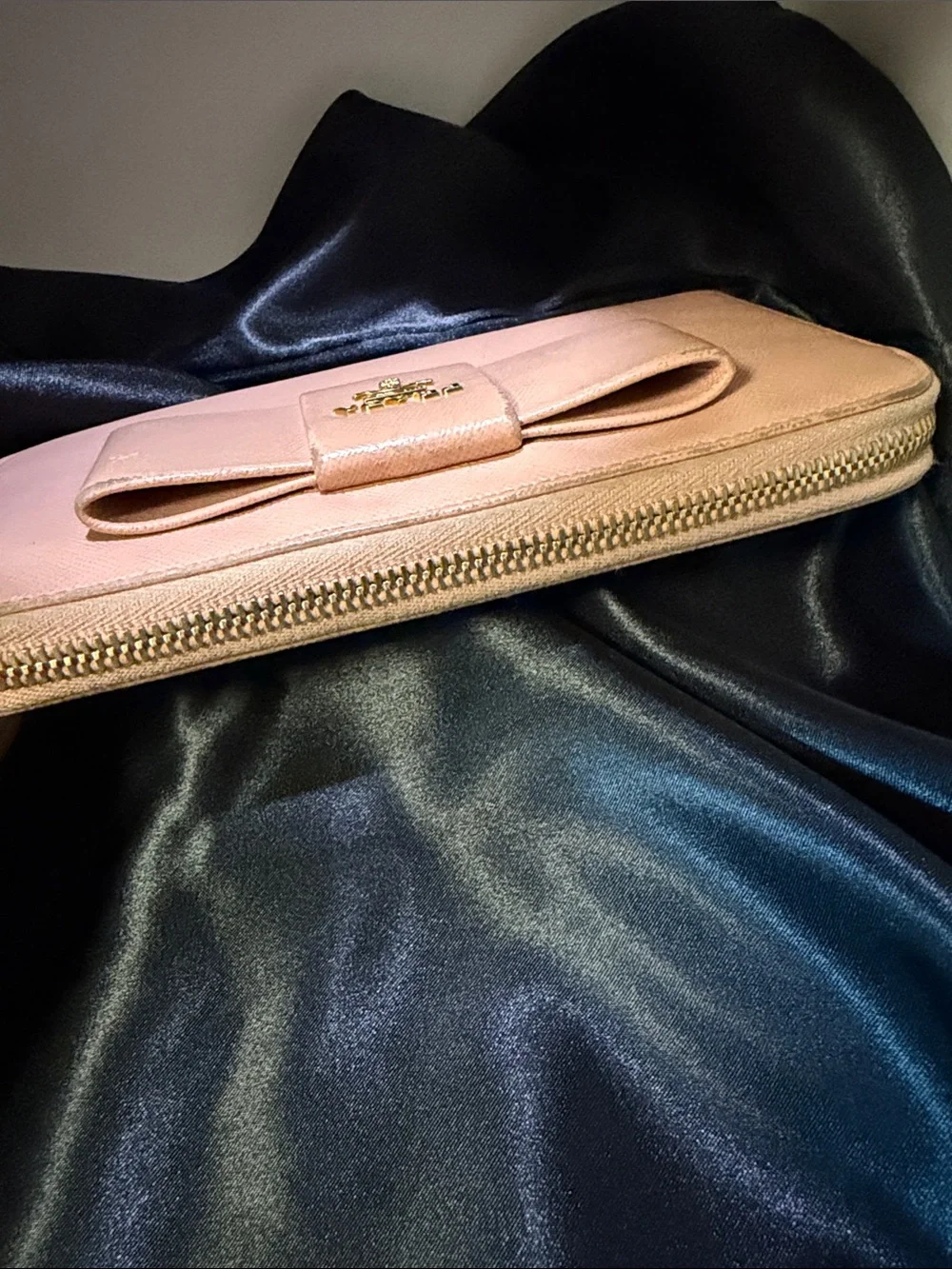 Prada Blush Pink Saffiano Bow Zip Wallet GUC